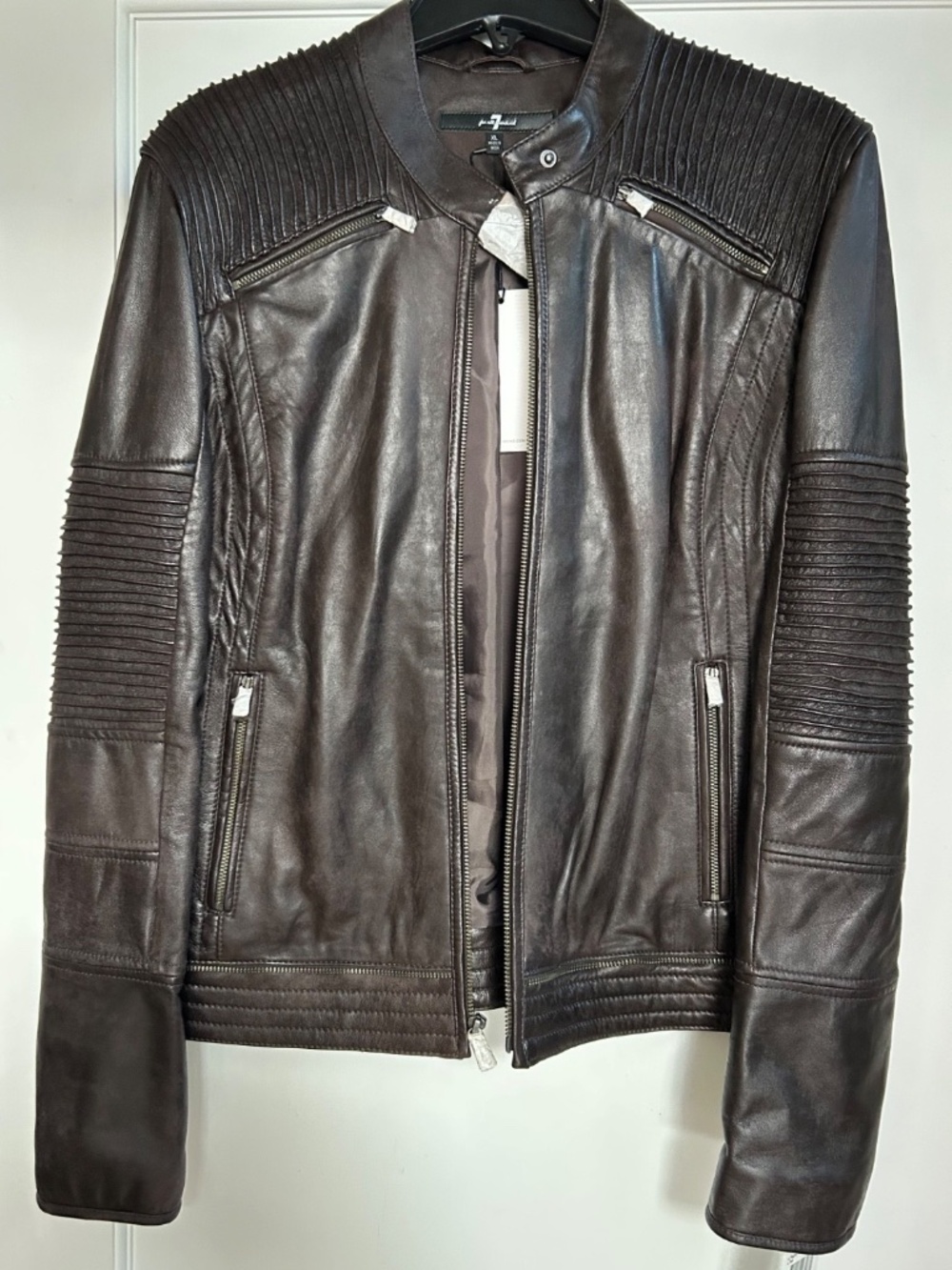 NWT - 7 FOR ALL MANKIND WOMEN BIKER JACKET, PLEATING/ZIPPERS, COLOR TRUFFLE, XL